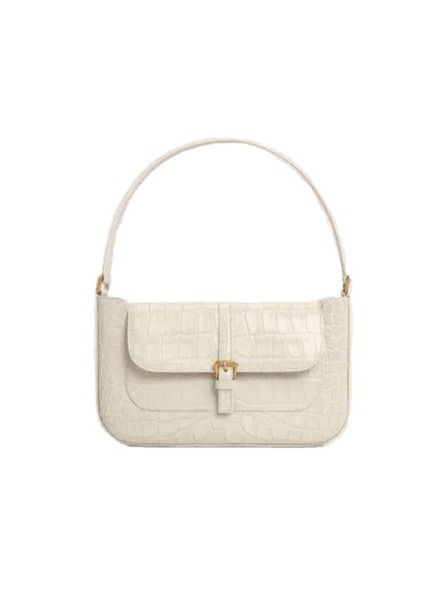 Miranda Croco Embossed Leather Shoulder Bag Cream - BY FAR - BALAAN 1