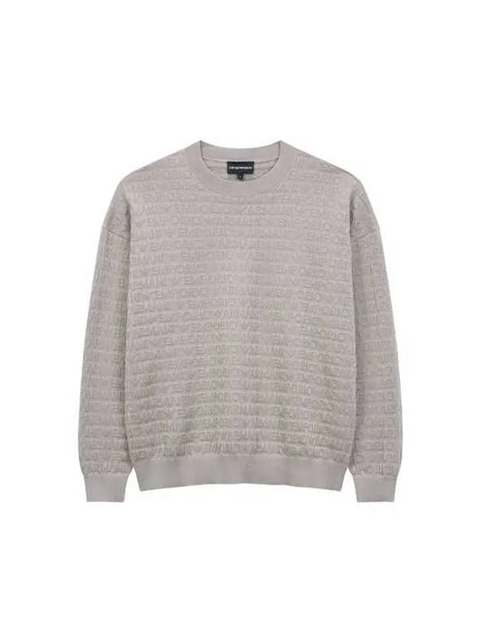 Men s Logo Jacquard Crew Neck Pullover Warm Gray - EMPORIO ARMANI - BALAAN 1