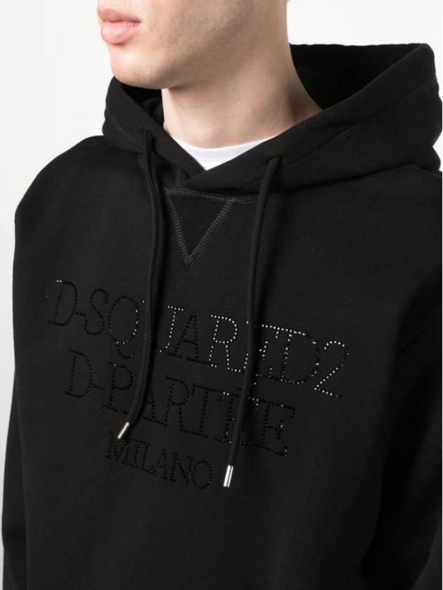 Rhinestone Embellished Cotton Hoodie Black - DSQUARED2 - BALAAN 3