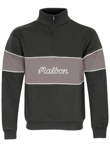 Men's Collegiate Quarter Zip Sweatshirt Aged Black - MALBON GOLF - BALAAN 1