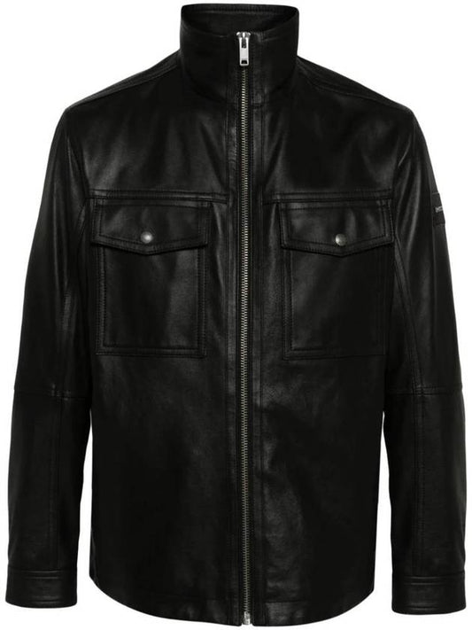 Leather Zip-Up Jacket Black - HUGO BOSS - BALAAN 1