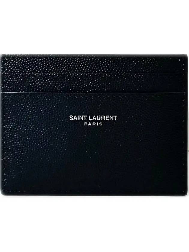 Embossed Leather Card Wallet Black - SAINT LAURENT - BALAAN 2