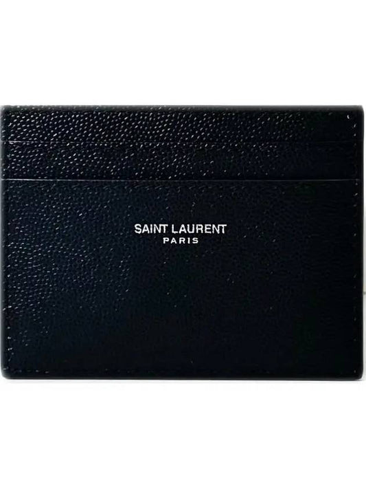 Embossed Leather Card Wallet Black - SAINT LAURENT - BALAAN 2