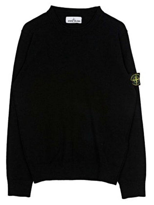 Wappen Patch Crew Neck Wool Knit Top Black - STONE ISLAND - BALAAN.