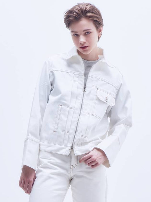 Women's Non-fade Roll-up Denim Jacket White - MOTH - BALAAN 1