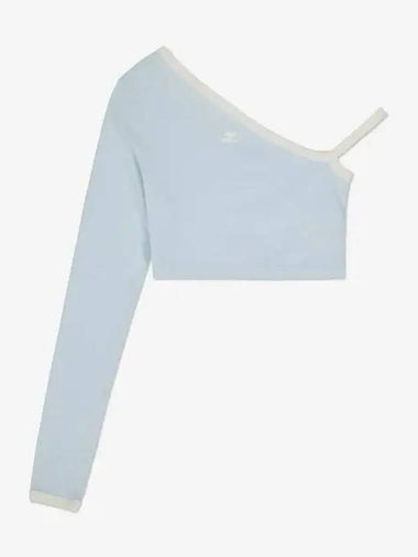 Asymmetric Contrast Crop Long Sleeve T-Shirt Ice Blue - COURREGES - BALAAN 1