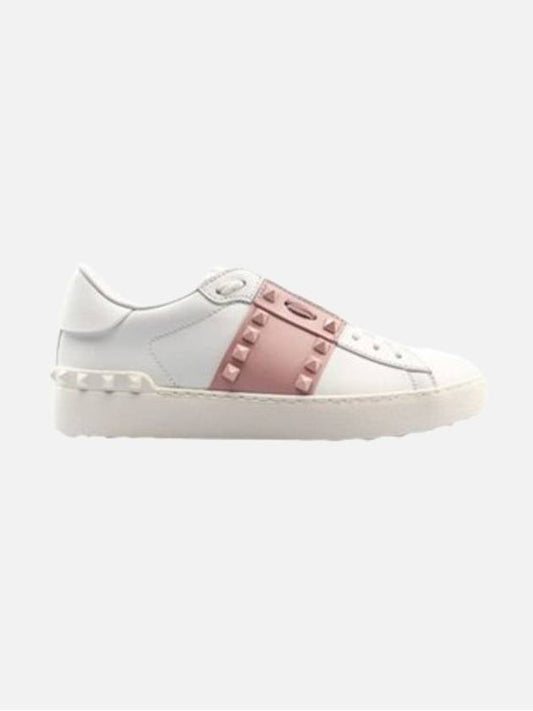 Women's Rockstud Low Top Sneakers White Pink - VALENTINO - BALAAN 1