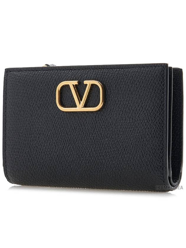 V Logo Folding Half Wallet Black - VALENTINO - BALAAN 3