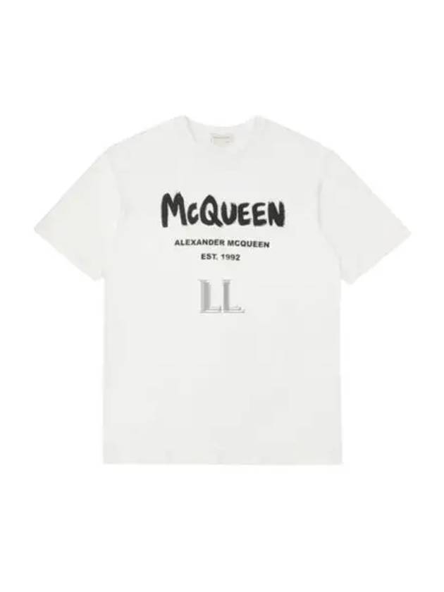 Women's Graffiti Logo Short Sleeve T-Shirt White - ALEXANDER MCQUEEN - BALAAN 2