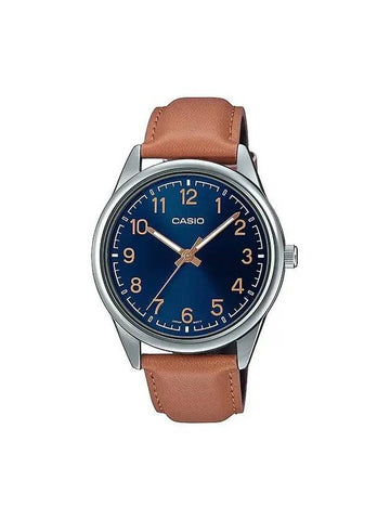 Number Dial Waterproof Leather Watch Blue Brown - CASIO - BALAAN 1