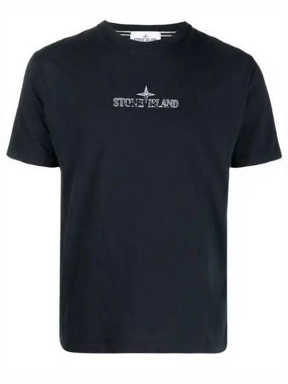 Logo Print Short Sleeve T-Shirt Navy Blue - STONE ISLAND - BALAAN 2