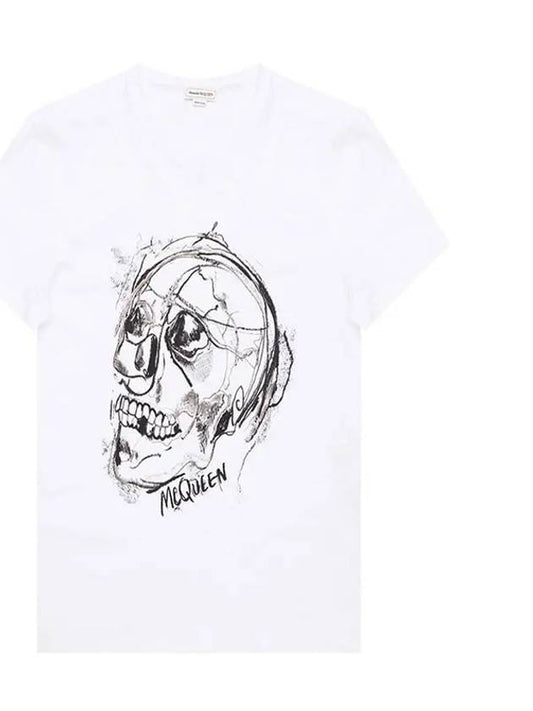 Sketch Skull Print Short Sleeve T-Shirt White - ALEXANDER MCQUEEN - BALAAN 2