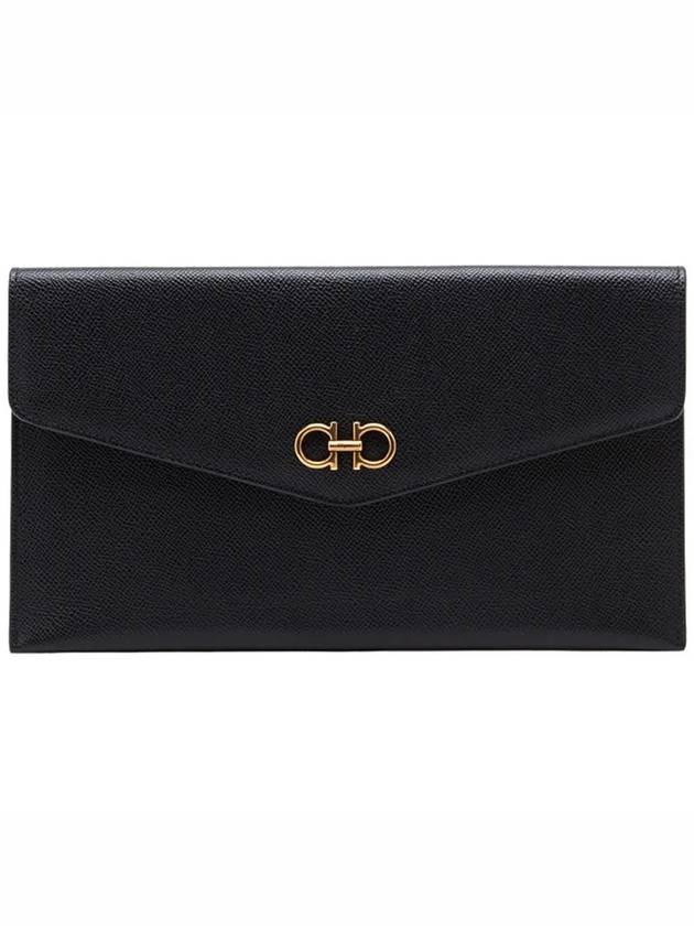 Gancini Gold Leather Clutch Bag Black - SALVATORE FERRAGAMO - BALAAN 2