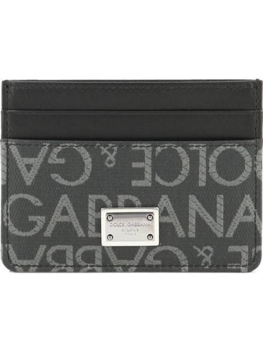 Logo Jacquard Leather Card Wallet Black - DOLCE&GABBANA - BALAAN 1