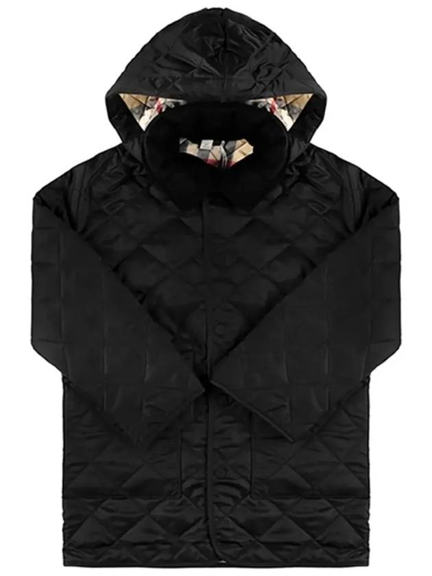 Kids Corduroy Collar Diamond Hooded Quilted Jacket Black - BURBERRY - BALAAN 5