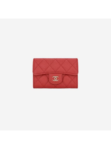 Classic Gold Logo Caviar Card Wallet Red - CHANEL - BALAAN 1