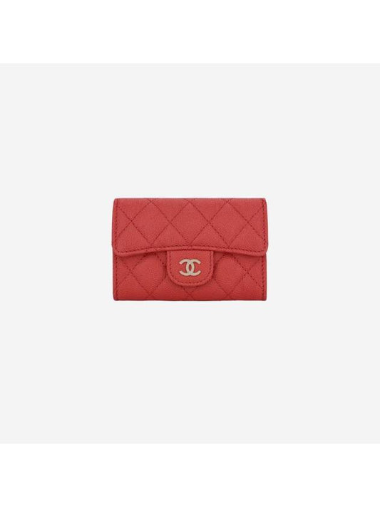 Classic Card Holder Grained Calfskin Gold Metal Red - CHANEL - BALAAN 1