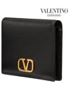 Compact V Logo Signature Calfskin Half Wallet Black - VALENTINO - BALAAN 3