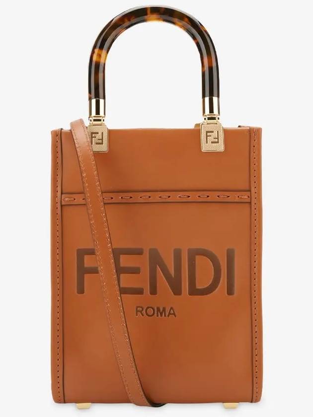 Mini Sunshine Shopper Leather Tote Bag Brown - FENDI - 3