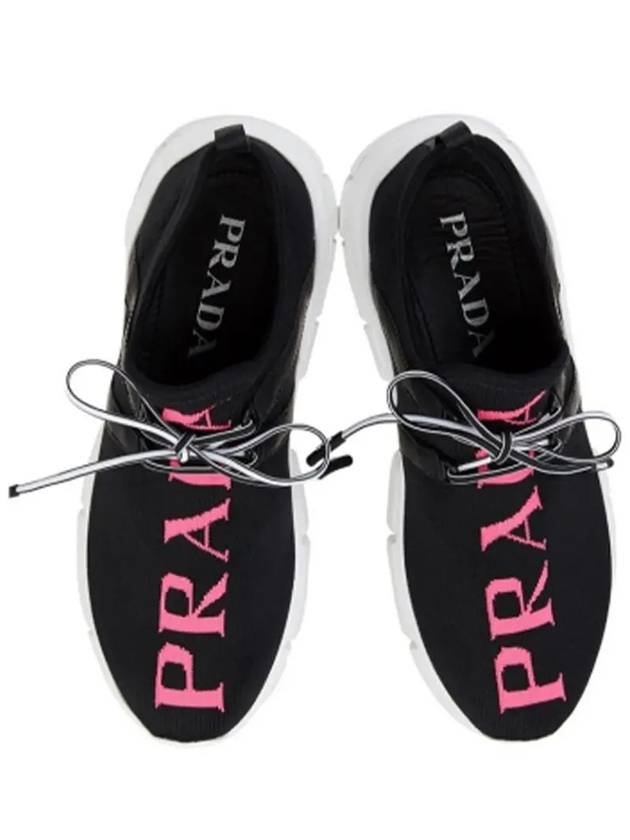 Logo Knit Low Top Sneakers Pink Black - PRADA - BALAAN 5