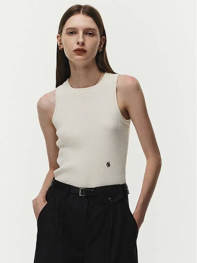 Square Neck Knit Sleeveless Off White - NOIRER FOR WOMEN - BALAAN 2