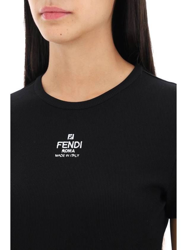 Logo Cotton Crop Short Sleeve T-Shirt Black - FENDI - BALAAN 5