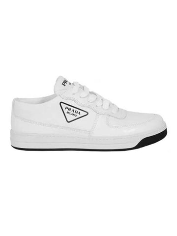 Women's Triangle Logo Leather Low Top Sneakers White - PRADA - BALAAN 1