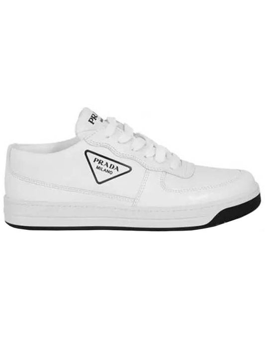Women's Triangle Logo Leather Low Top Sneakers White - PRADA - BALAAN 1