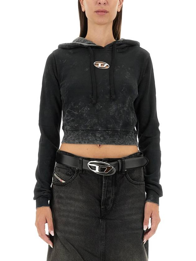 F Slimmy Hood P5 Metal Logo Faded Cut Out Hoodie Black - DIESEL - BALAAN 2