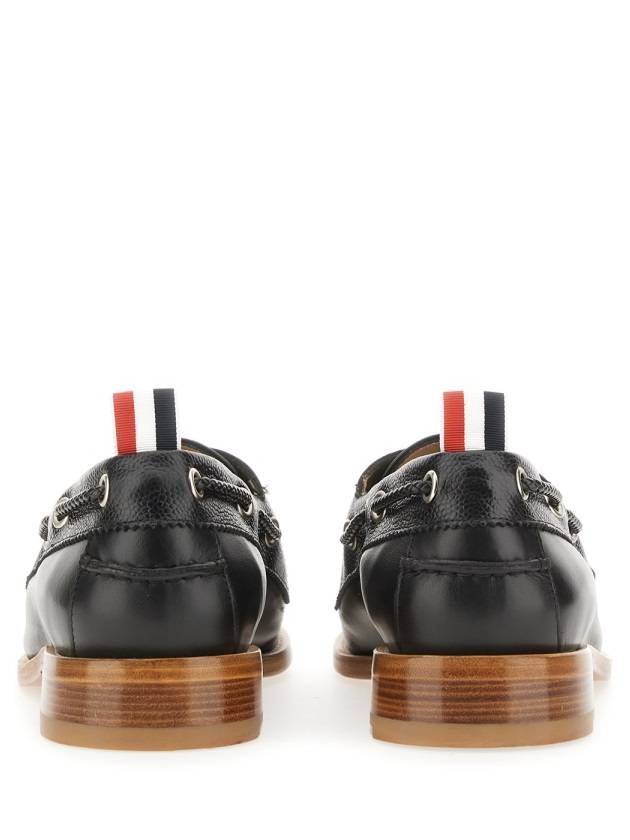 Men's Vitello Calf Leather Boat Shoes Black - THOM BROWNE - BALAAN 3