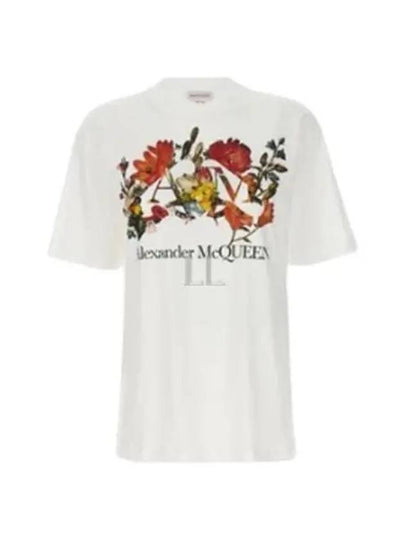 Dutch Flower Logo-Prined Crewneck Short Sleeve T-Shirt White - ALEXANDER MCQUEEN - BALAAN 2