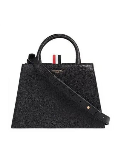 Pebble Grain Leather Mini Trapezoid Tote Bag Black - THOM BROWNE - BALAAN 2