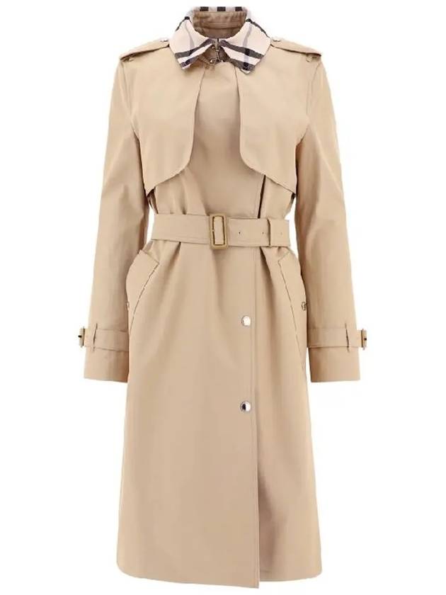 Women's Check Panel Cotton Gabardine Regular Fit Trench Coat Beige - BURBERRY - BALAAN 3