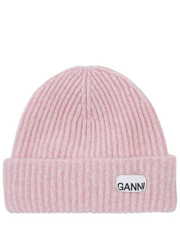 Logo Patch Knit Beanie Pink - GANNI - BALAAN 2