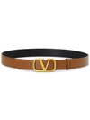 Signature V Logo Leather Belt Brown - VALENTINO - BALAAN 3