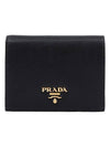 Saffiano Metal Logo Gold Fold Wallet Black - PRADA - BALAAN 1
