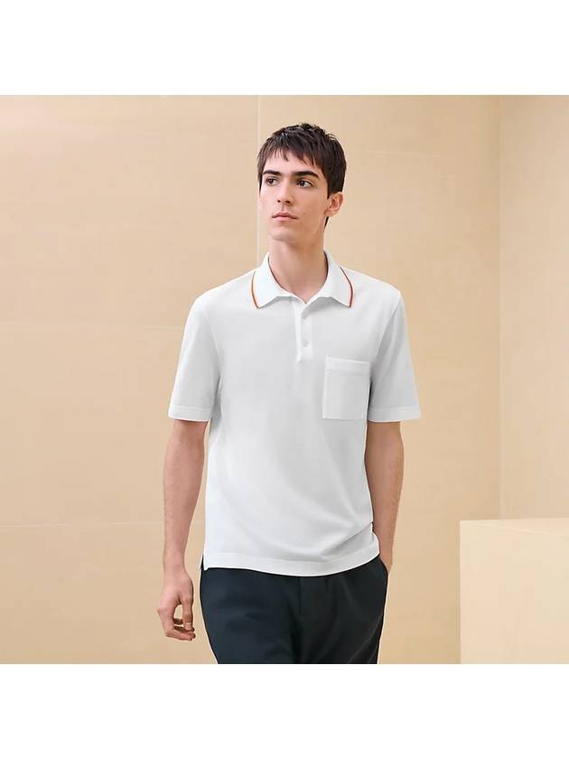 Men Piqures sellier Cotton Polo Shirt White - HERMES - BALAAN 2