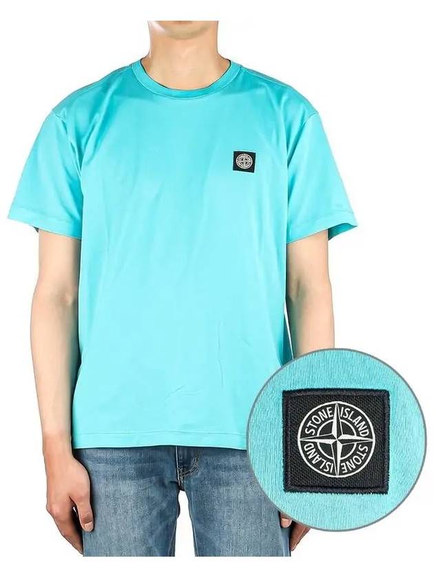 Logo Patch Cotton Short Sleeve T-Shirt Turquoise - STONE ISLAND - BALAAN 2