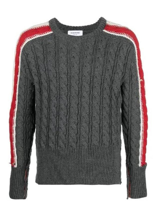 Namseon Cable Stitch Three Stripes Wool Knit Top Gray - THOM BROWNE - BALAAN 1