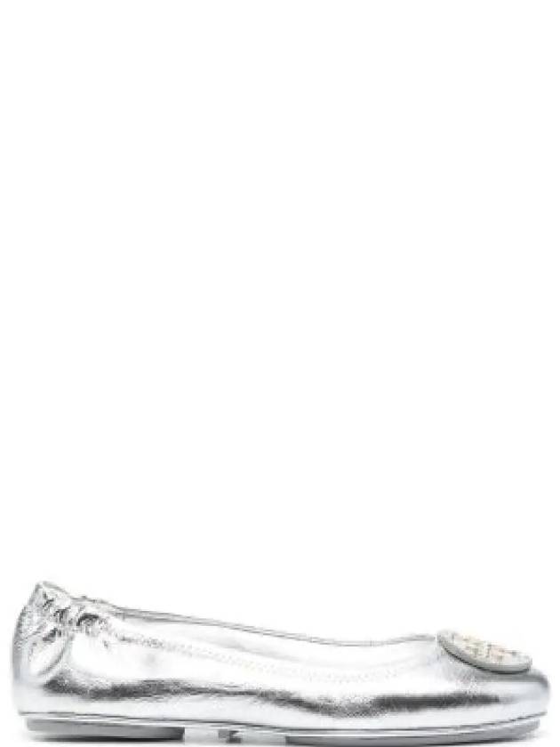 Minnie Logo Metallic Leather Flat Silver - TORY BURCH - BALAAN 2