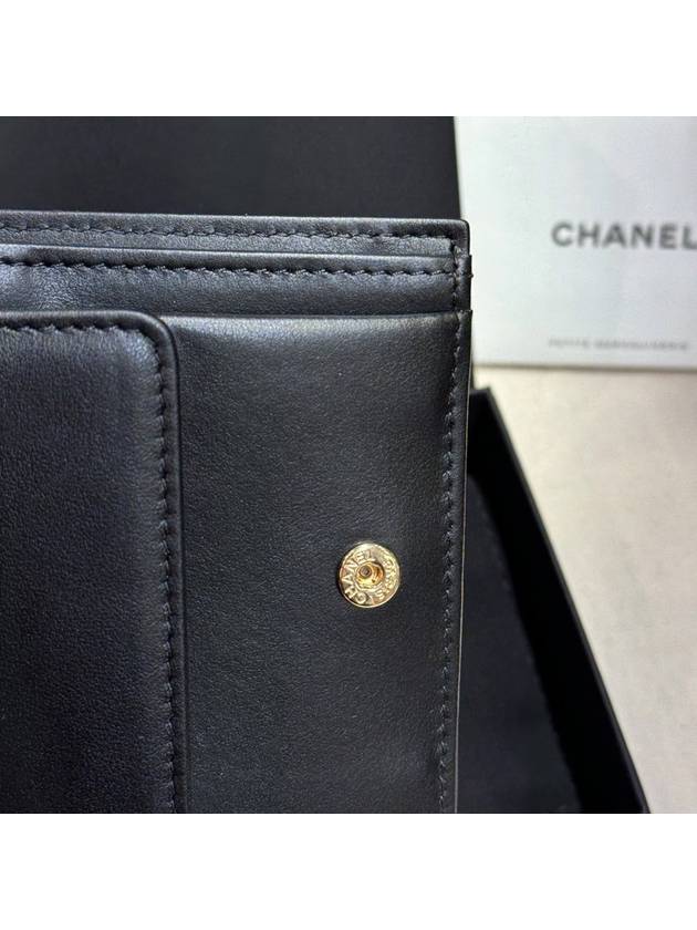 Classic Half Wallet Caviar Skin Black Brooch CC New Logo - CHANEL - BALAAN 5