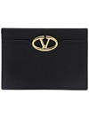 V Logo Signature Leather Card Wallet Black - VALENTINO - BALAAN 2