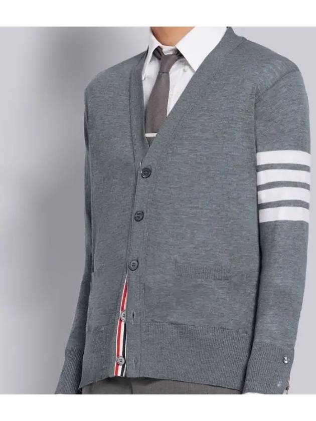 Men's Sustainable Classic Diagonal Wool Cardigan Medium Grey - THOM BROWNE - BALAAN 4