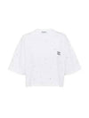 Embroidered Logo Crop Cotton Short Sleeved T-shirt White - MIU MIU - BALAAN 2