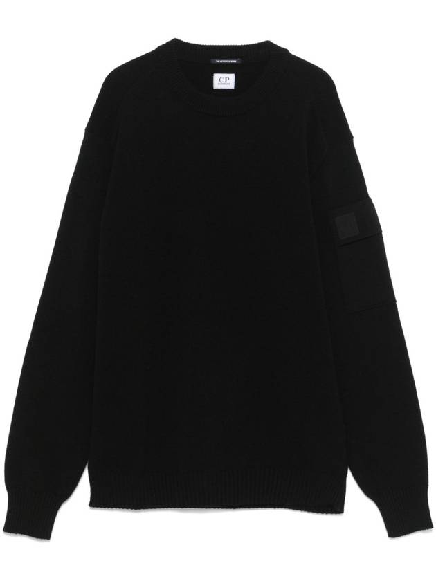 Merino Wool Crew Neck Knit Top Black - CP COMPANY - BALAAN 2