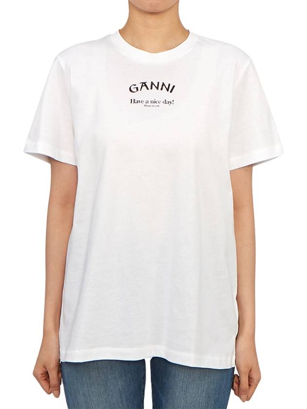 Logo Round Neck Relaxed Short Sleeve T-shirt Bright White - GANNI - BALAAN 2