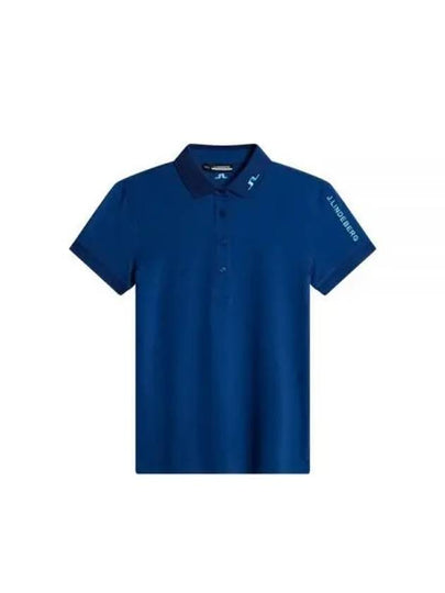 Women's Tour Tech Embroidered Logo Short Sleeve Polo Shirt Estate Blue - J.LINDEBERG - BALAAN 2