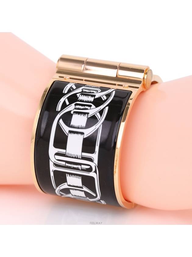 Enamel Hinged Bracelet Bangle Rose Gold Black Ashu - HERMES - BALAAN 9