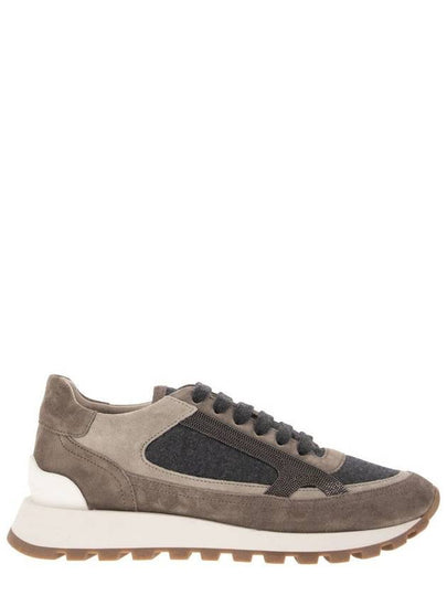 Suede And Virgin Wool Flannel Precious Contour Low Top Sneakers Dark Grey - BRUNELLO CUCINELLI - BALAAN 2