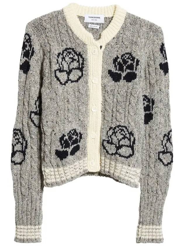 Rose intarsia cable knit cardigan gray - THOM BROWNE - BALAAN 2